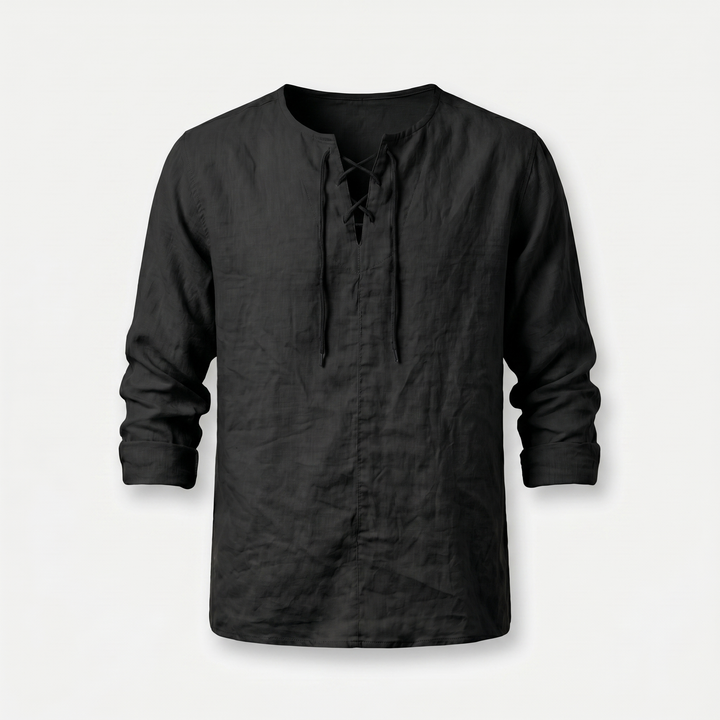 Men's Casual Linen Shirt - Summer Lace-Up Neckline