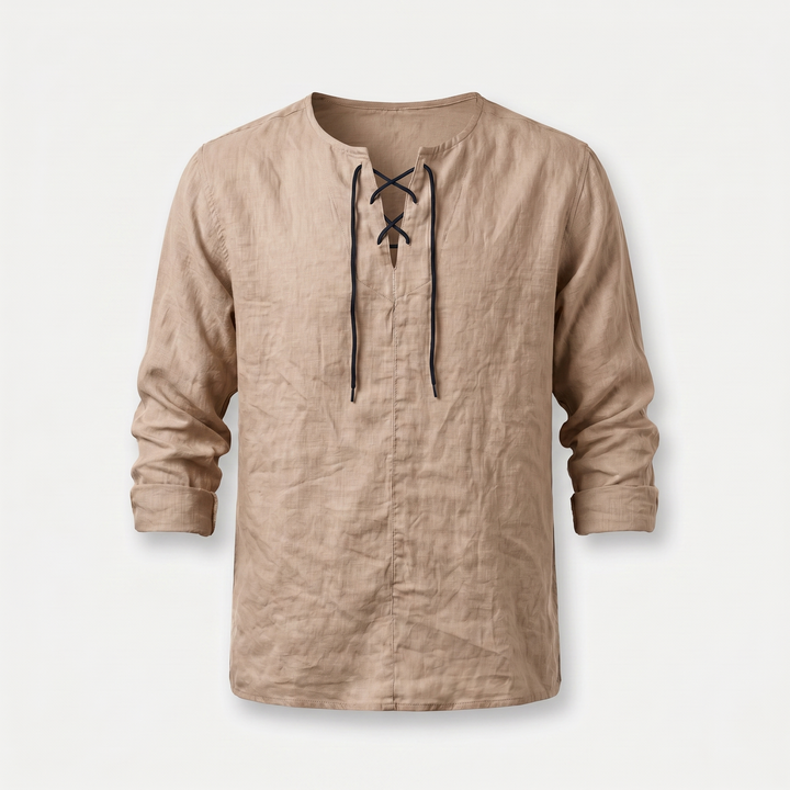 Men's Casual Linen Shirt - Summer Lace-Up Neckline