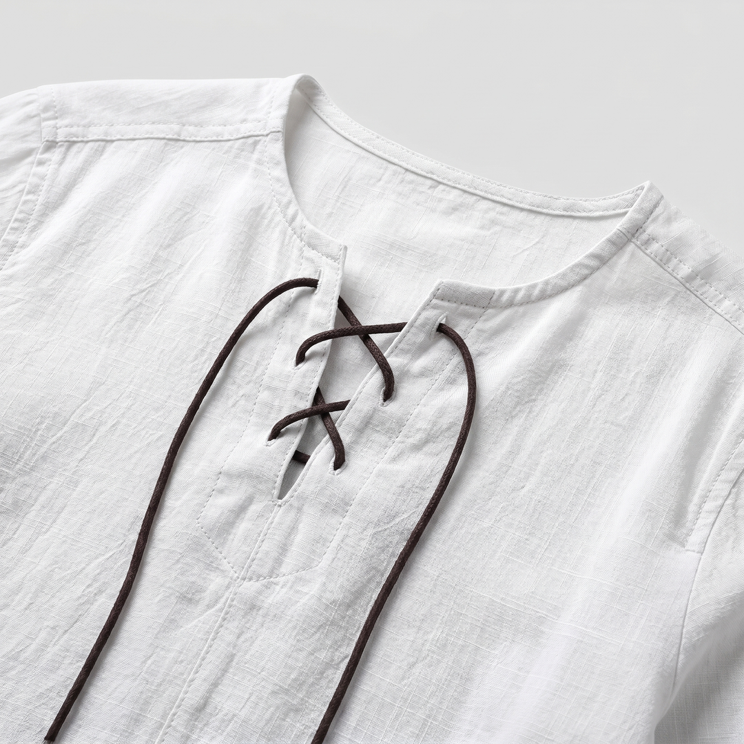 Men's Casual Linen Shirt - Summer Lace-Up Neckline
