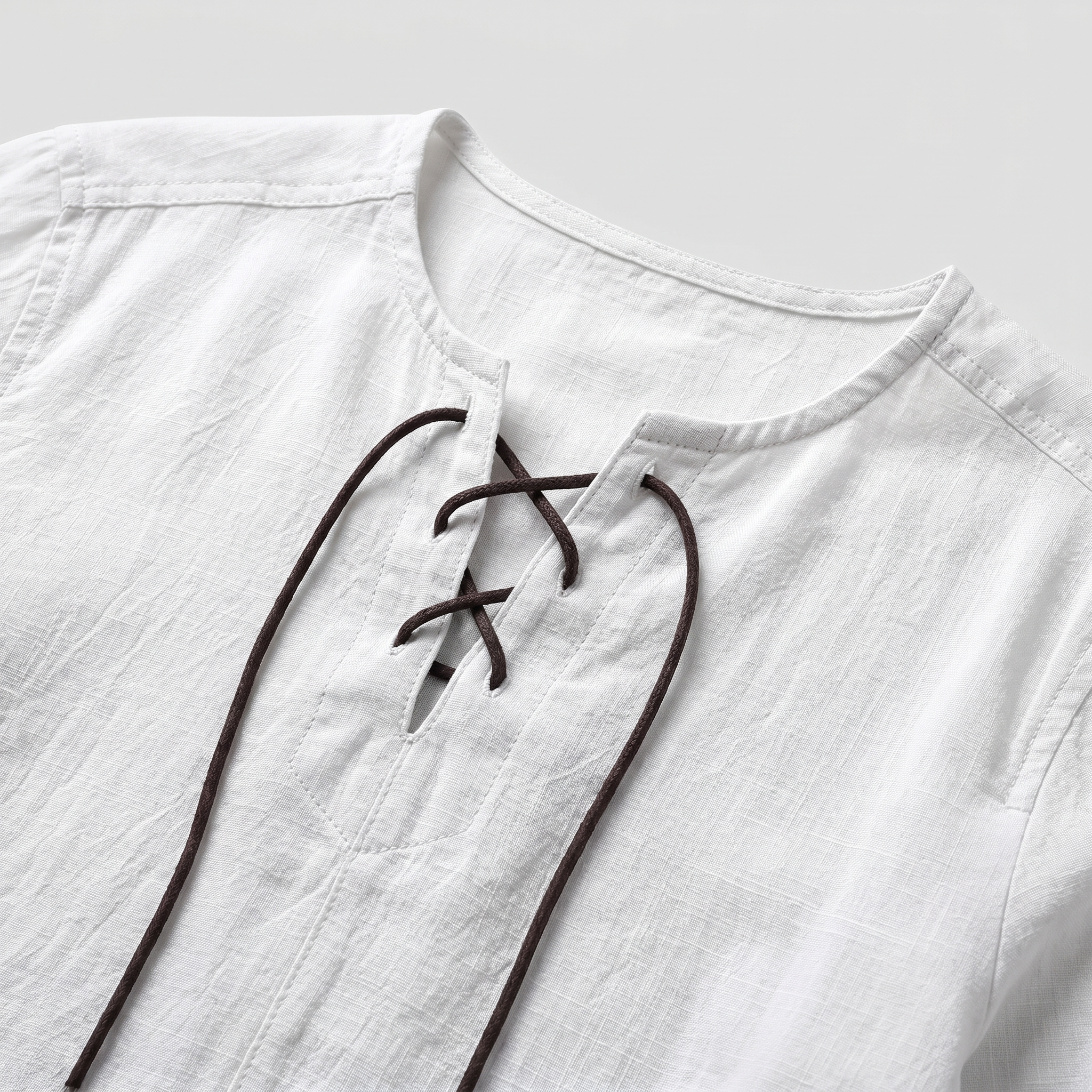 Men's Casual Linen Shirt - Summer Lace-Up Neckline