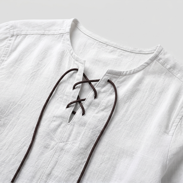 Men's Casual Linen Shirt - Summer Lace-Up Neckline