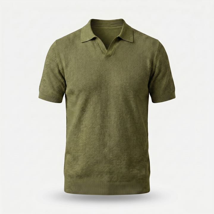 Men's Textured Knit Polo Shirt - Casual Summer