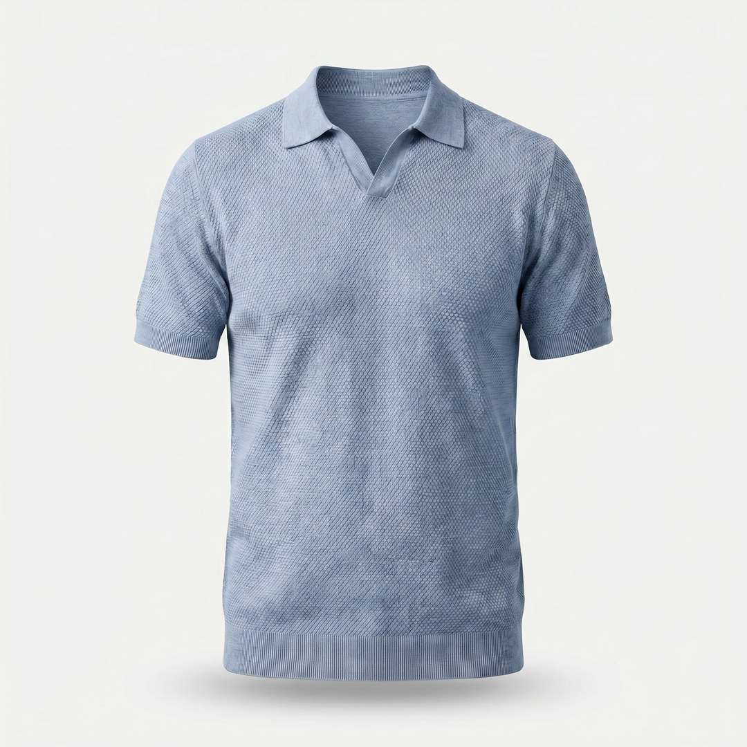 Men's Textured Knit Polo Shirt - Casual Summer