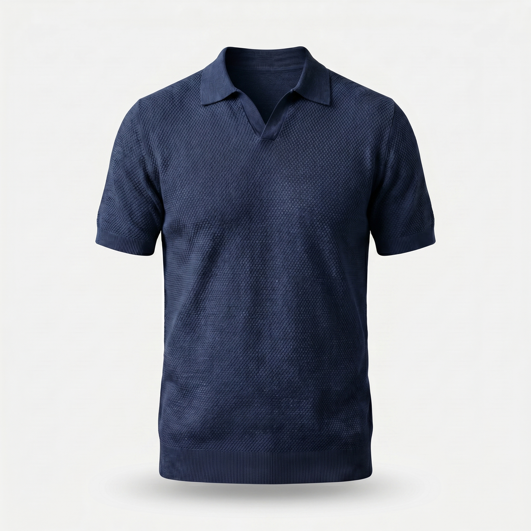 Men's Textured Knit Polo Shirt - Casual Summer