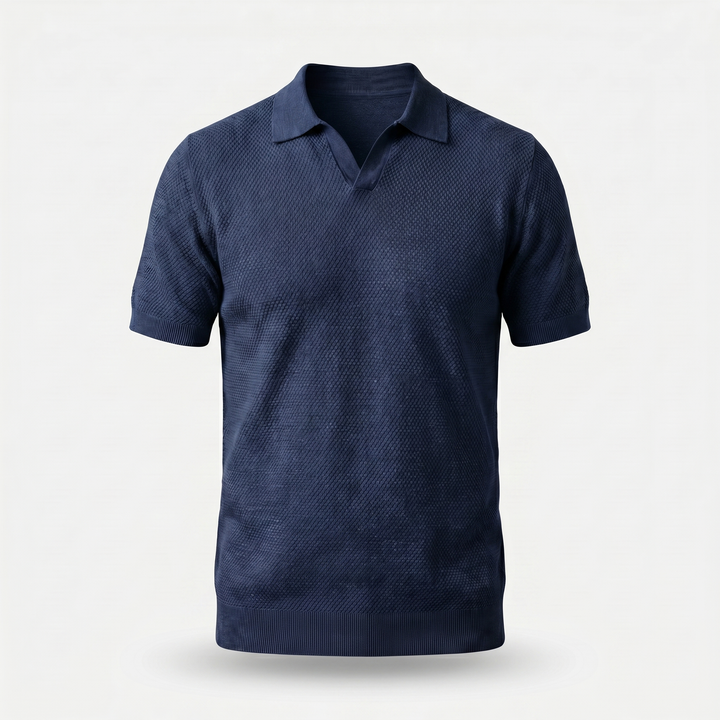 Men's Textured Knit Polo Shirt - Casual Summer