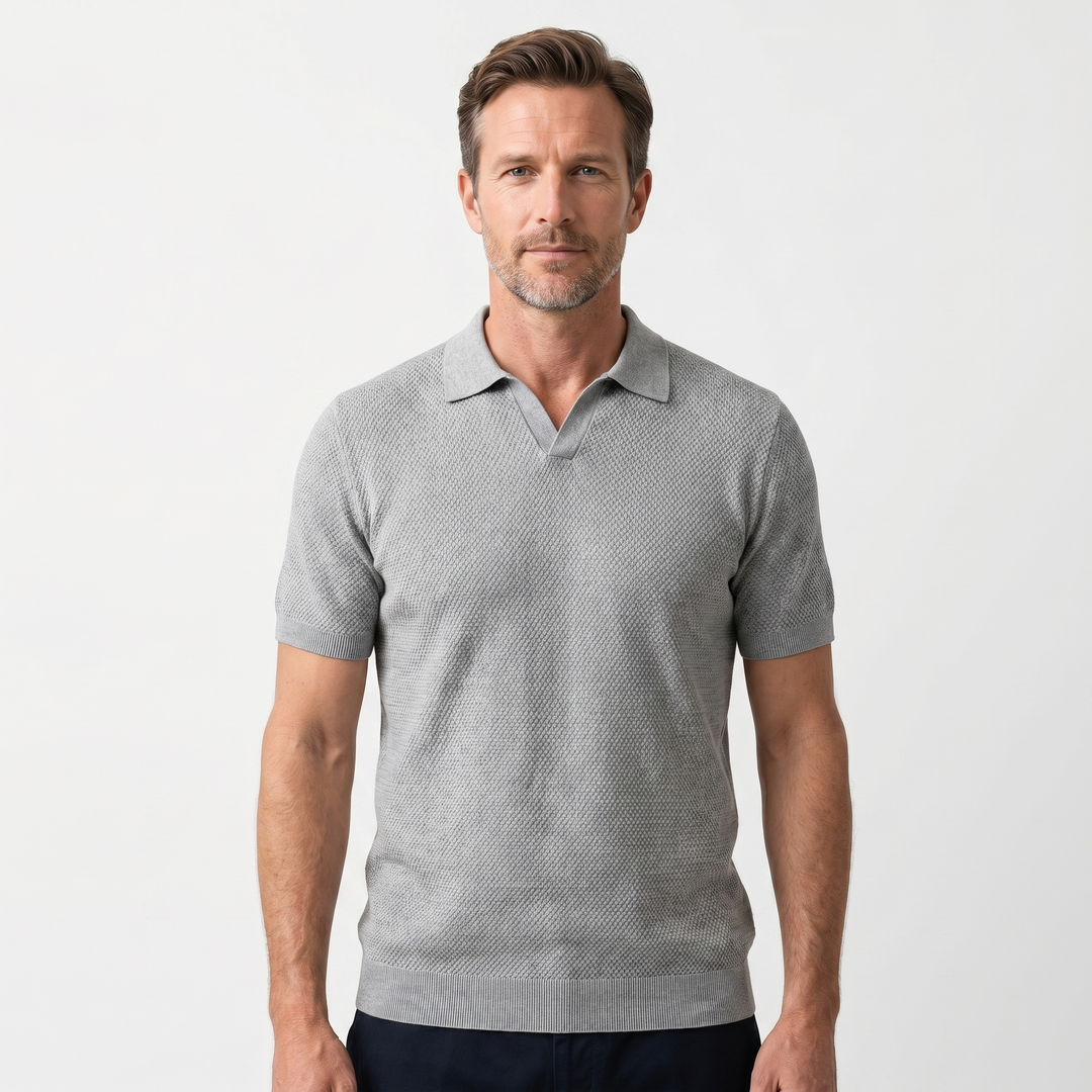Men's Textured Knit Polo Shirt - Casual Summer