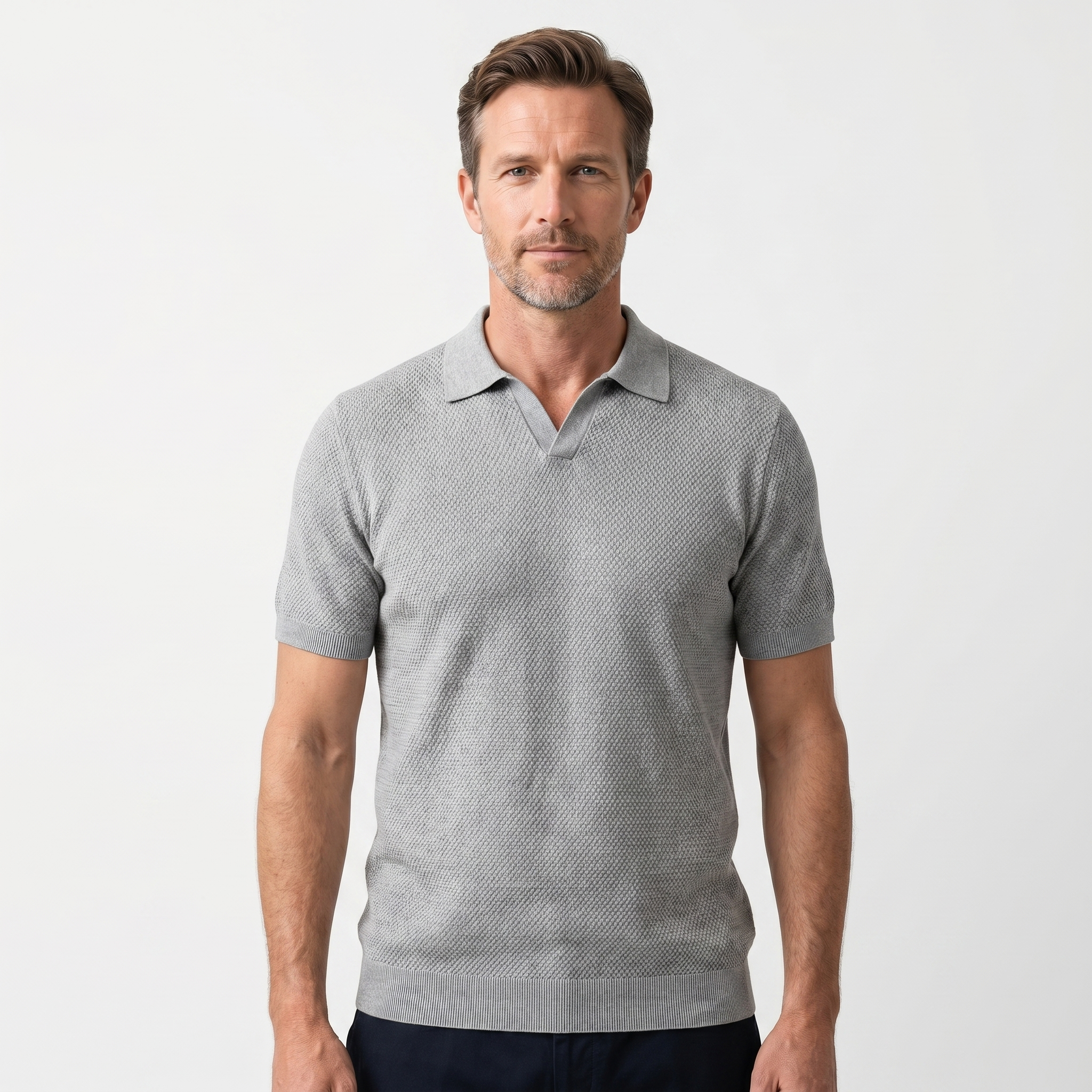 Men's Textured Knit Polo Shirt - Casual Summer