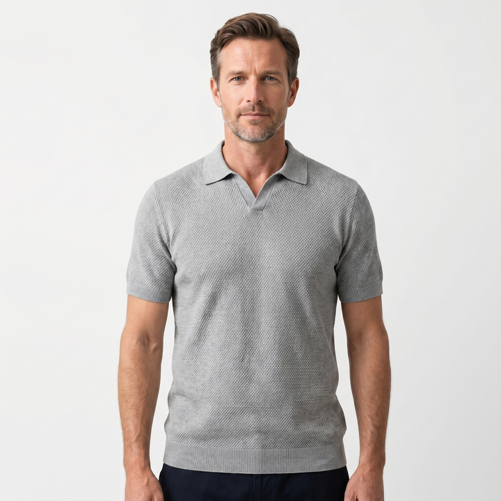 Men's Textured Knit Polo Shirt - Casual Summer