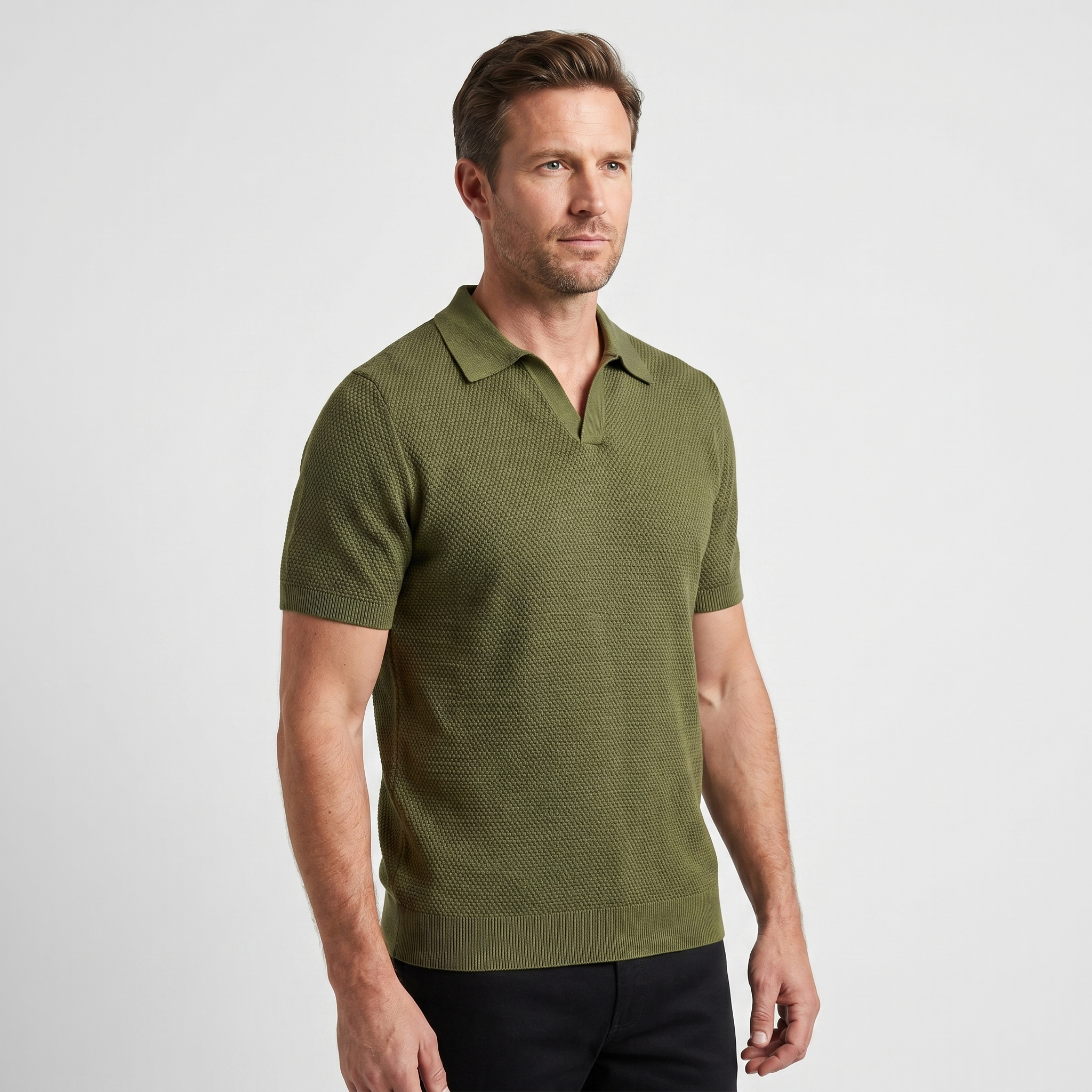 Men's Textured Knit Polo Shirt - Casual Summer