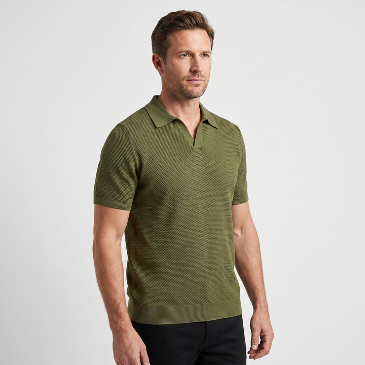 Men's Textured Knit Polo Shirt - Casual Summer