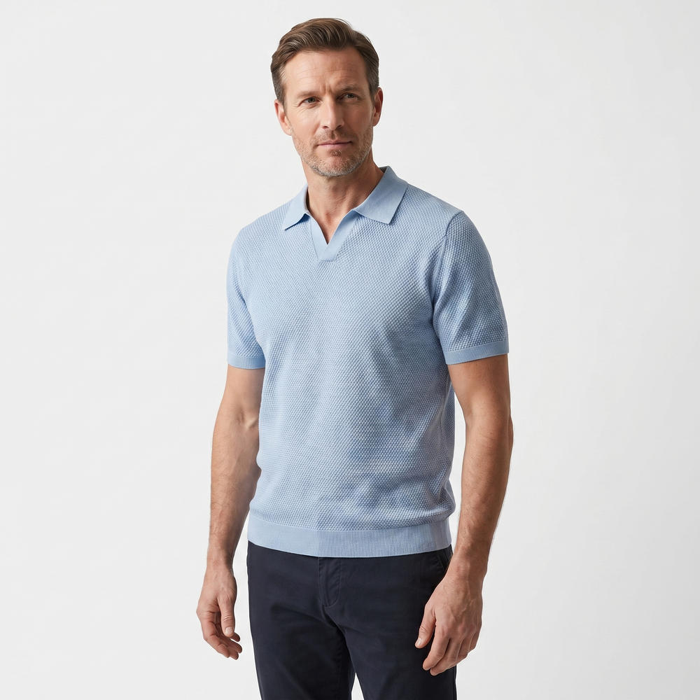 Men's Textured Knit Polo Shirt - Casual Summer