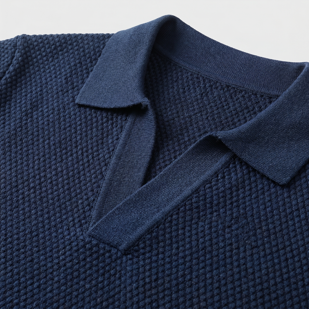 Men's Textured Knit Polo Shirt - Casual Summer