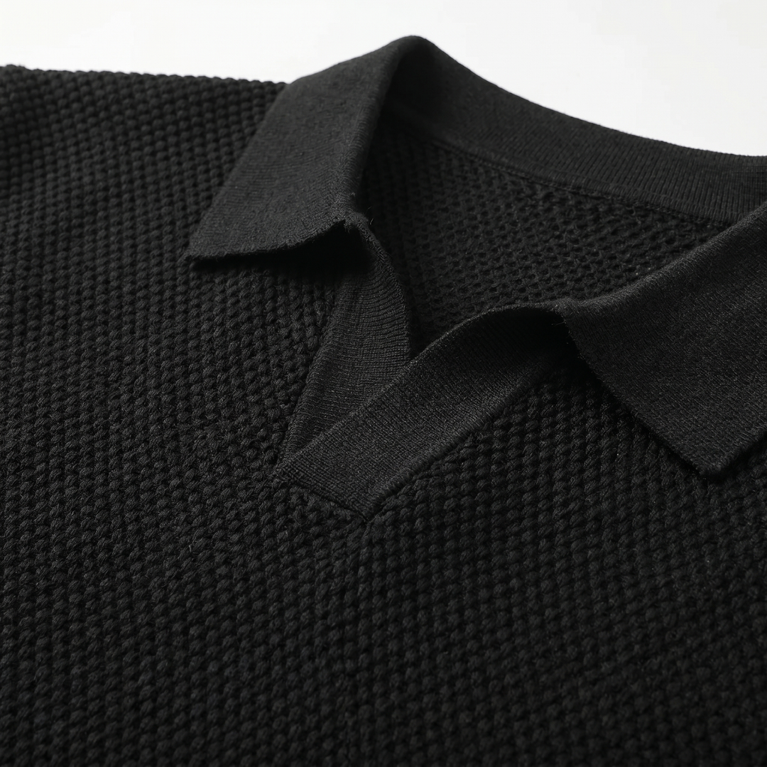 Men's Textured Knit Polo Shirt - Casual Summer
