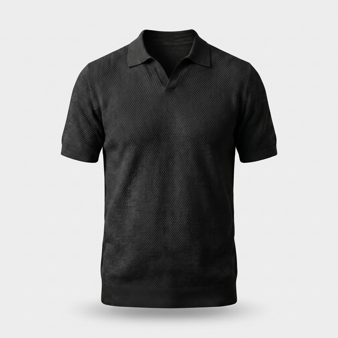 Men's Textured Knit Polo Shirt - Casual Summer