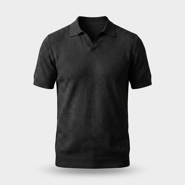Men's Textured Knit Polo Shirt - Casual Summer