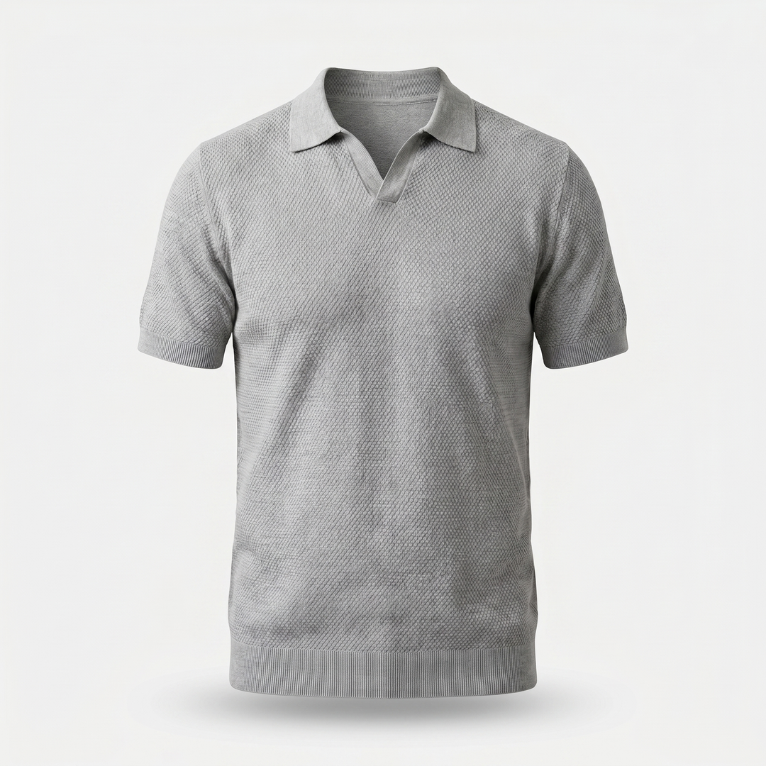 Men's Textured Knit Polo Shirt - Casual Summer