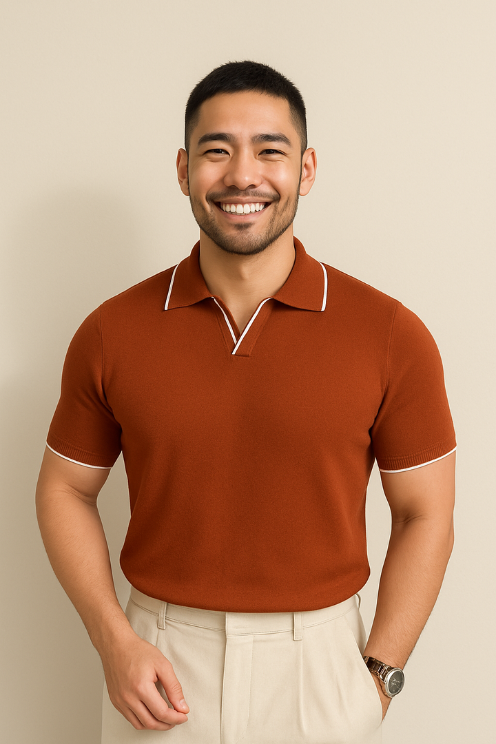 Men's Textured Knit Polo Top - Casual Summer