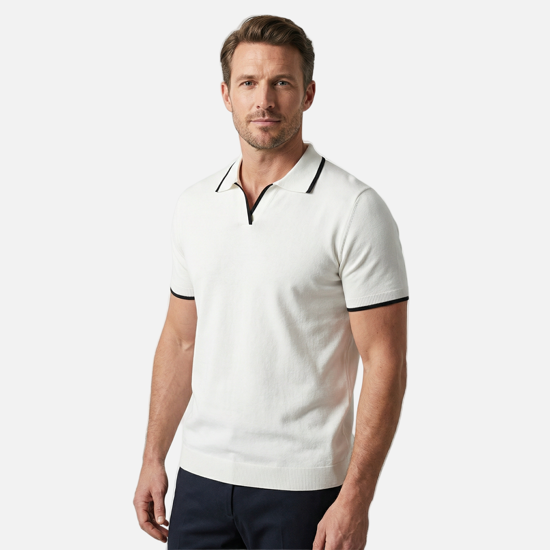 Men's Textured Knit Polo Top - Casual Summer