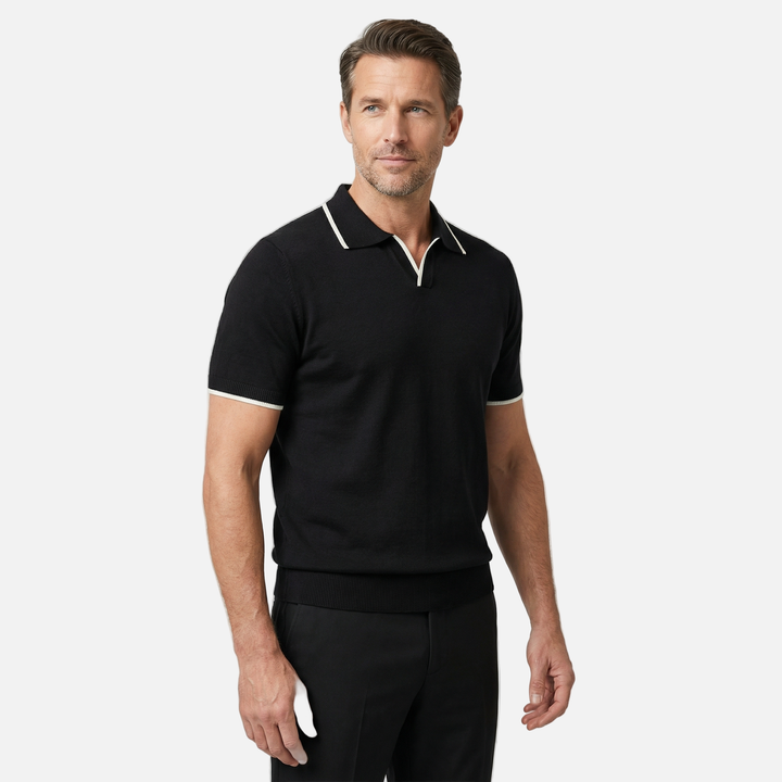 Men's Textured Knit Polo Top - Casual Summer