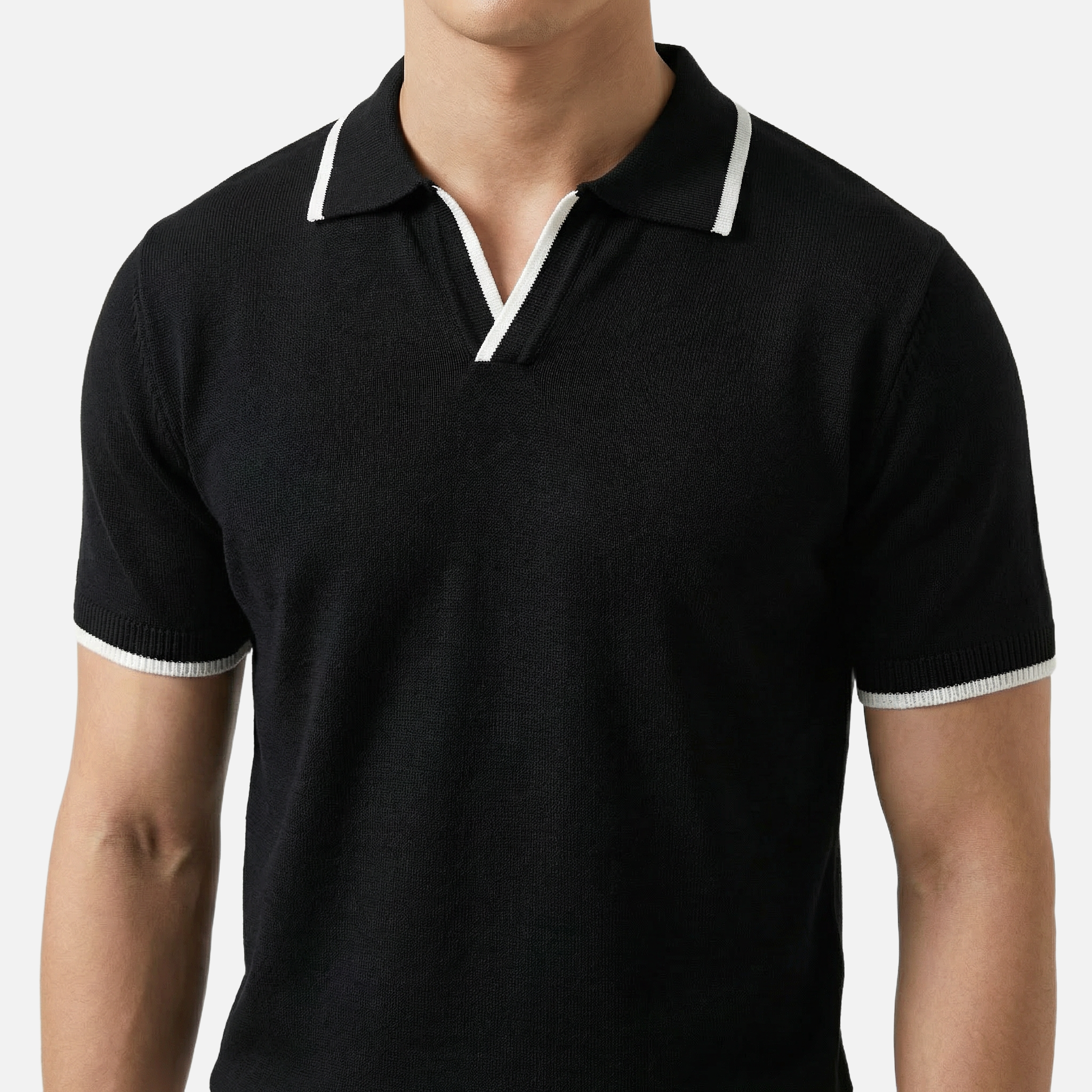 Men's Textured Knit Polo Top - Casual Summer
