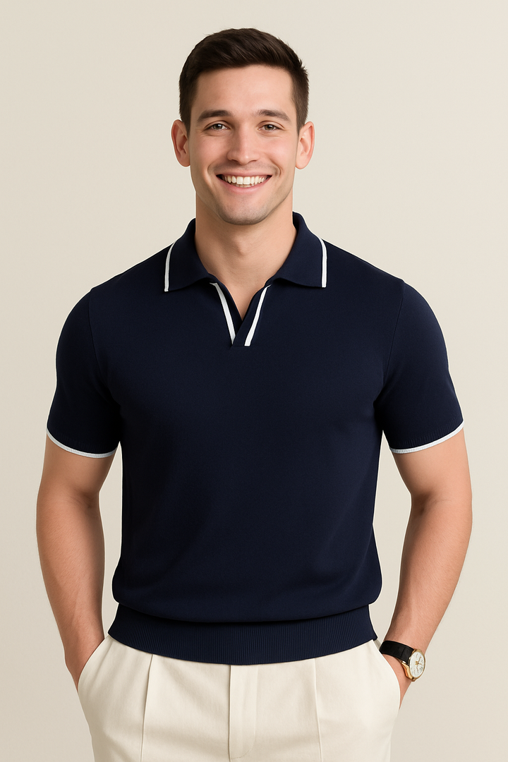 Men's Textured Knit Polo Top - Casual Summer