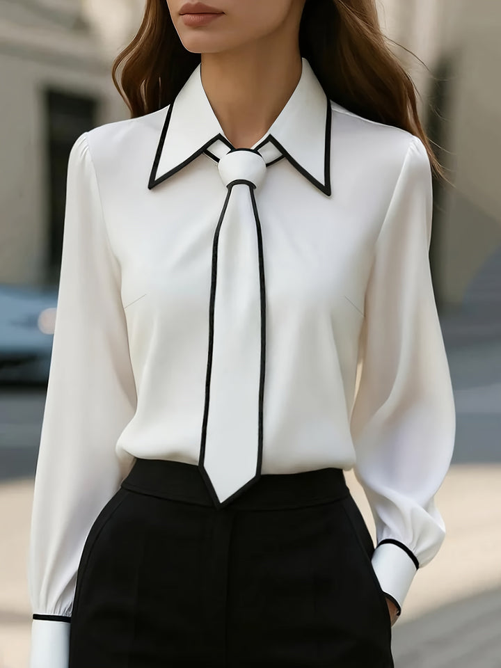 Susanne | Women's Tie Neck Contrast Collar Blouse, Casual