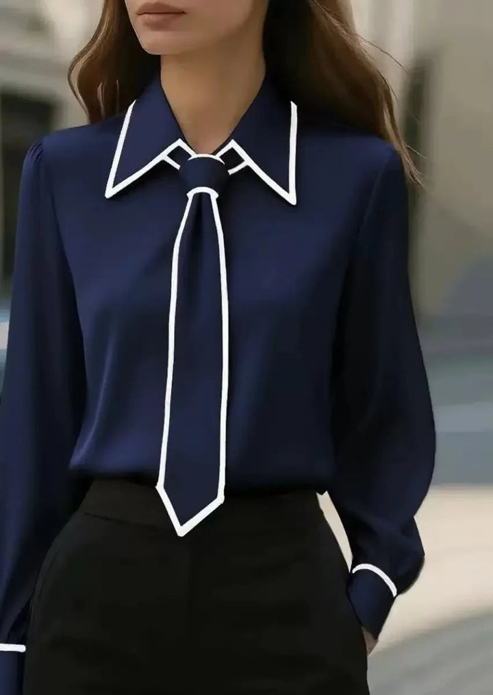 Susanne | Women's Tie Neck Contrast Collar Blouse, Casual