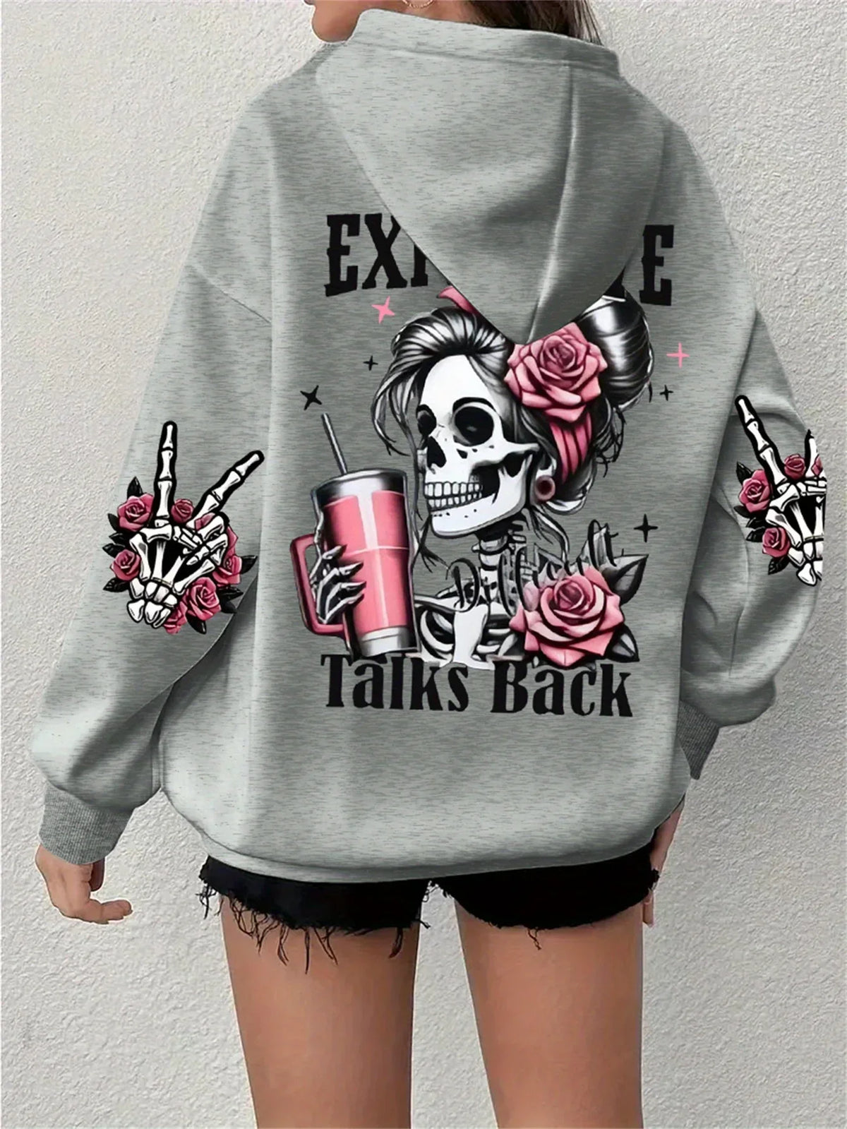 Women's Oversized Graphic Hoodie with Talks Back Print