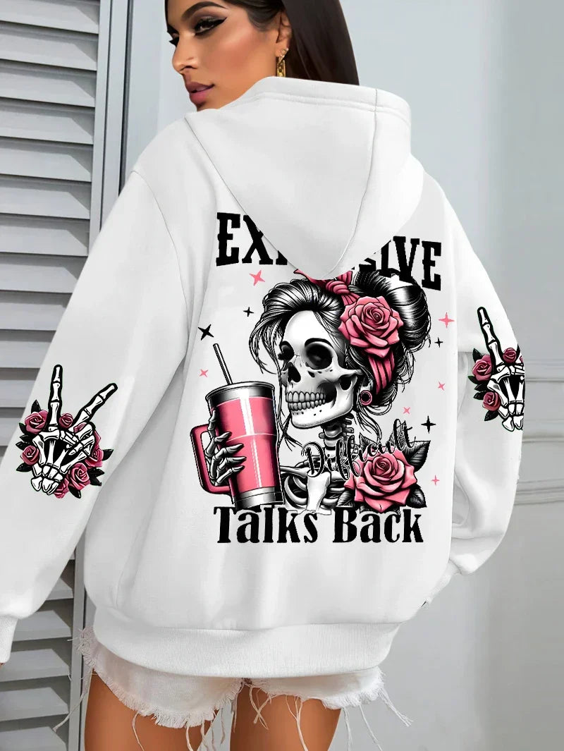 Women's Oversized Graphic Hoodie with Talks Back Print