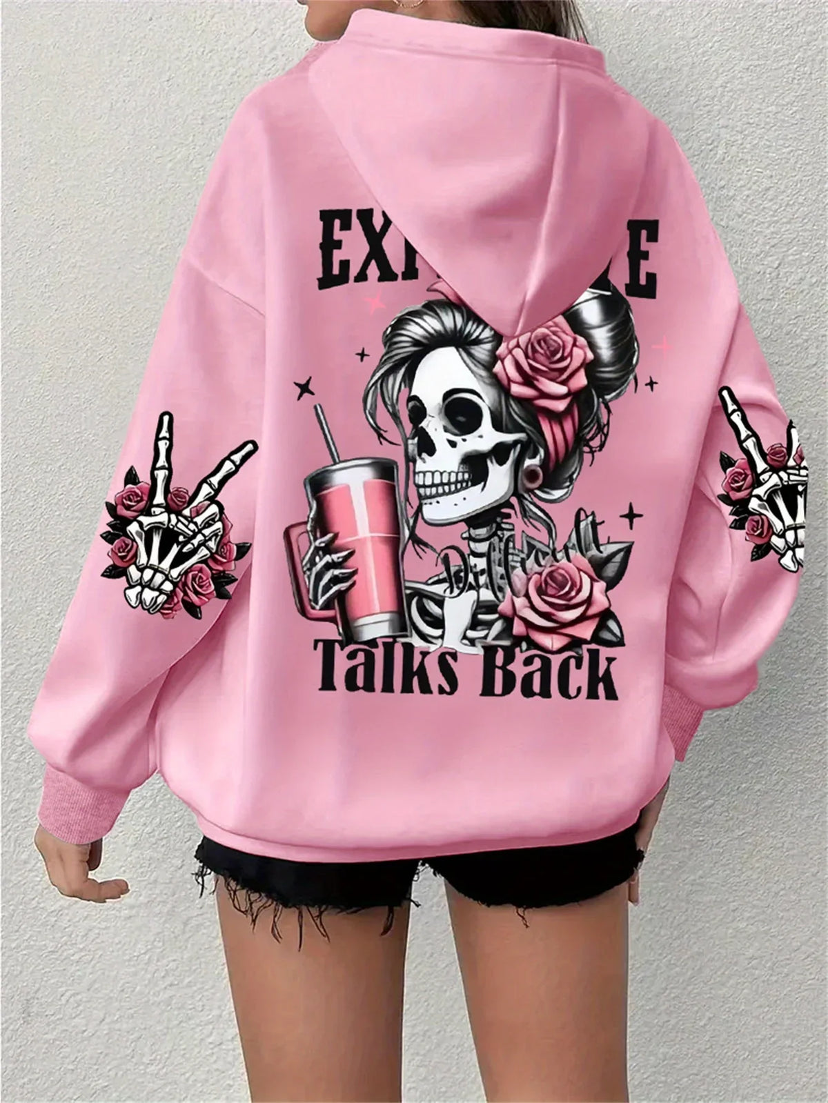 Women's Oversized Graphic Hoodie with Talks Back Print