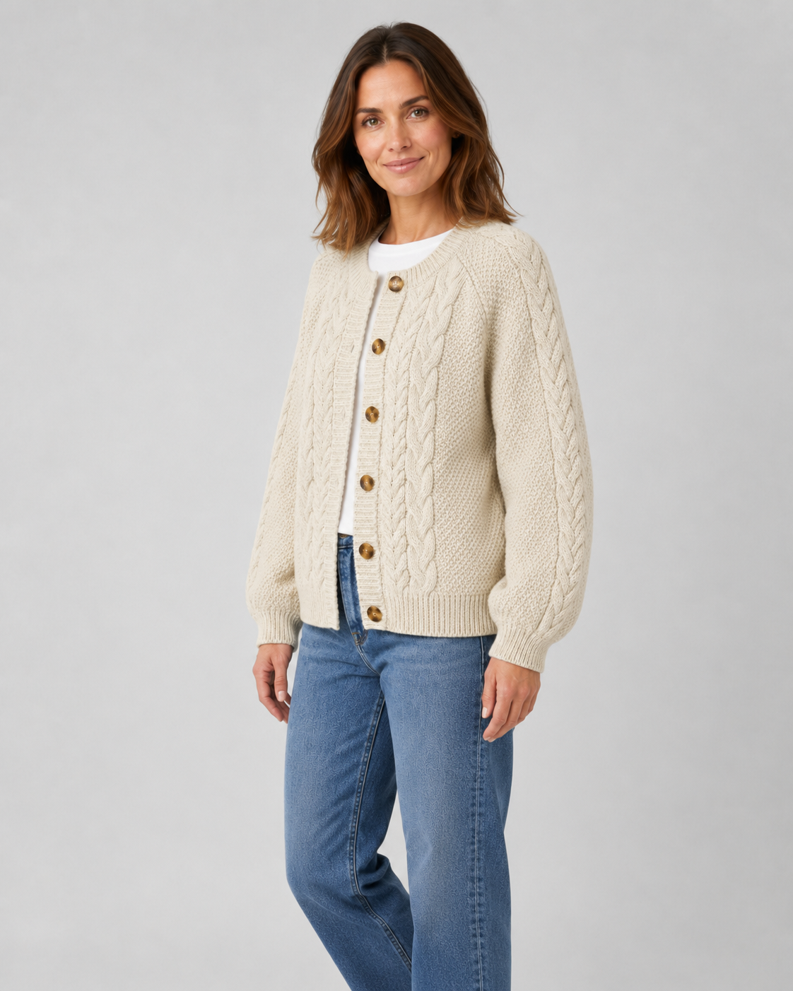 Women's Relaxed Fit Cable Knit Cardigan with Button Front