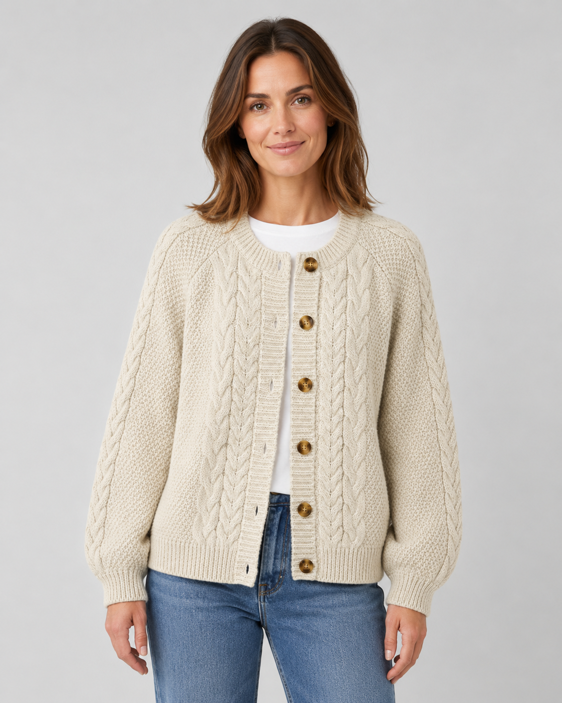 Women's Relaxed Fit Cable Knit Cardigan with Button Front