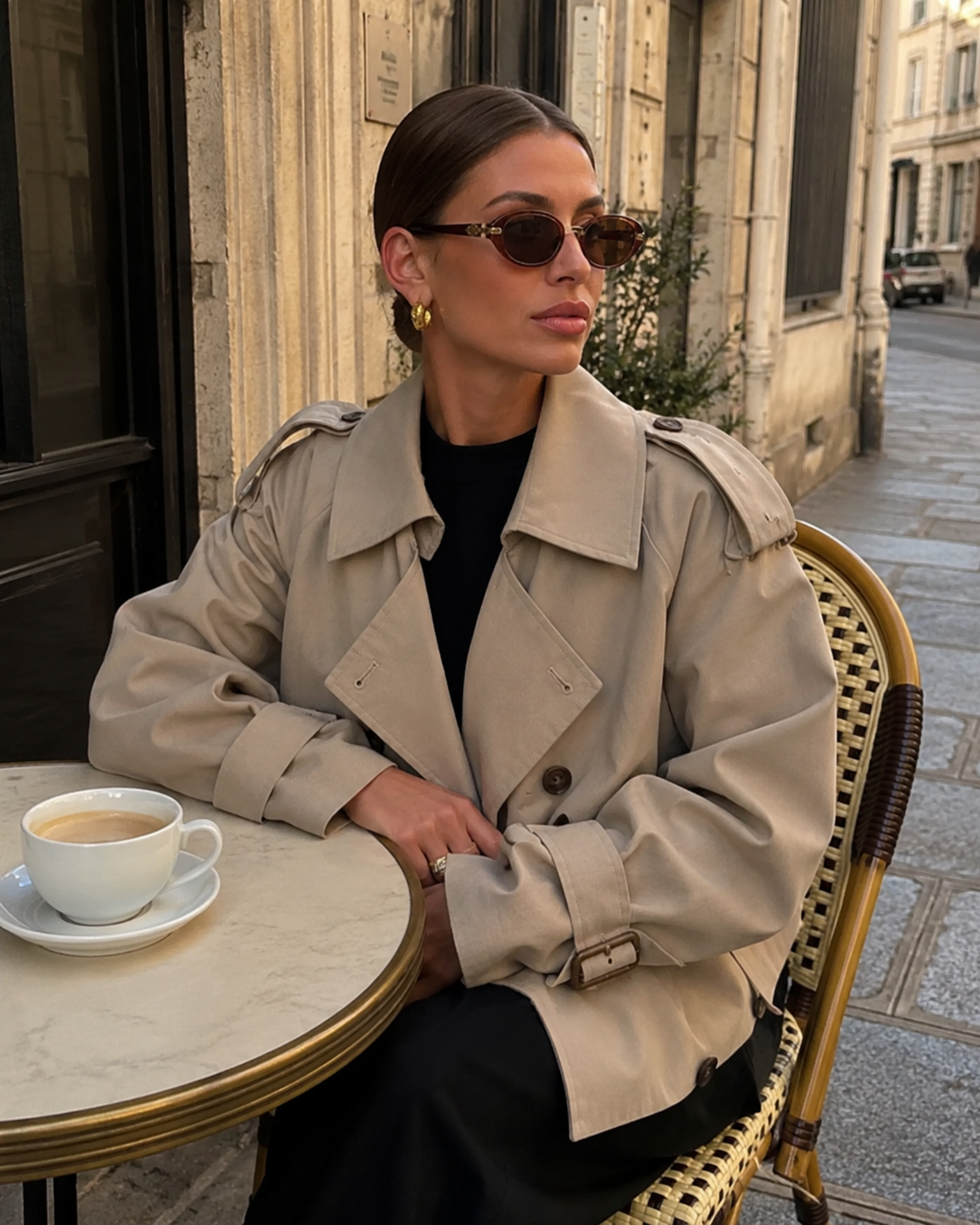 Women's Cropped Double Breasted Trench Coat with Buckle Cuffs