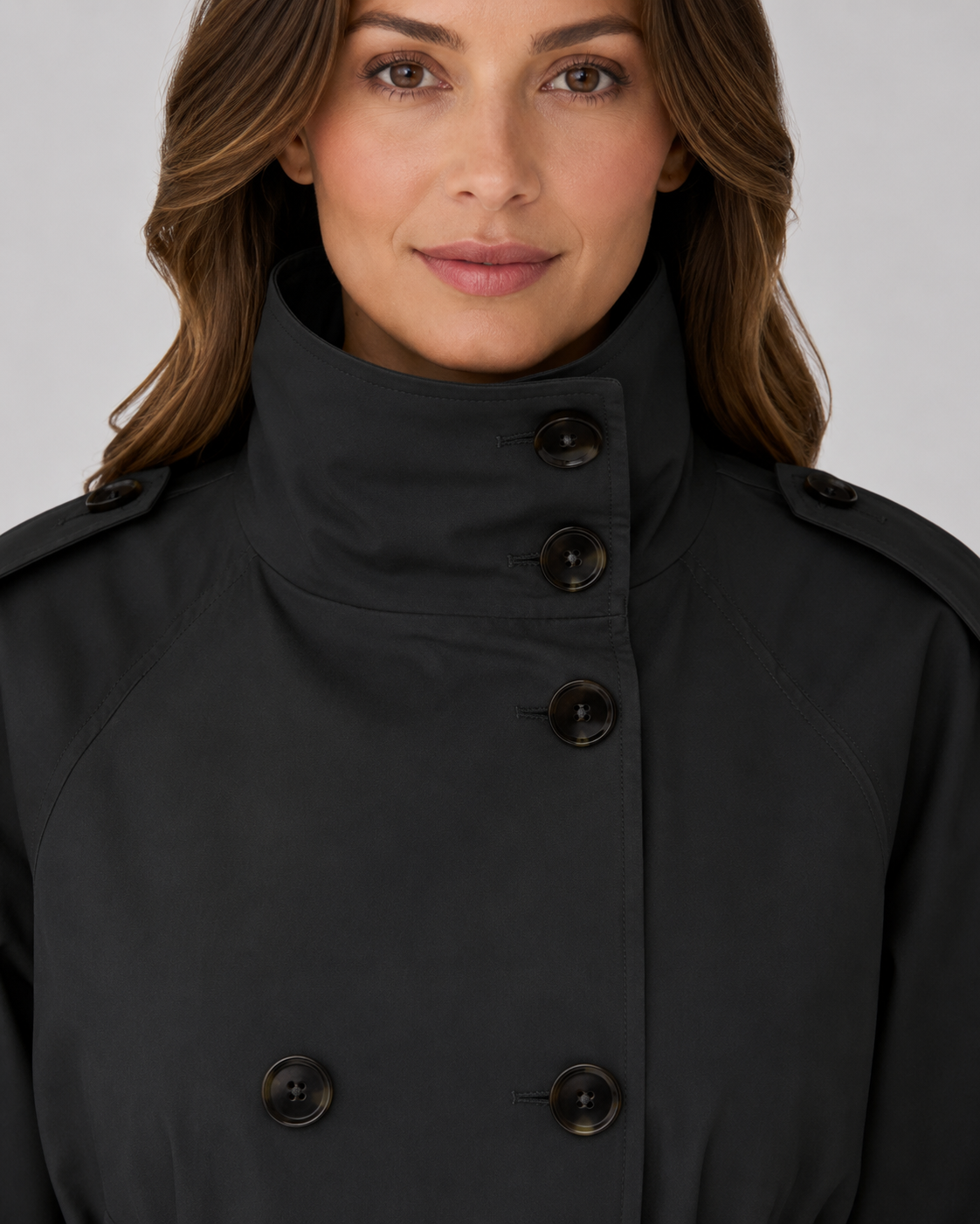 Women's Cropped Trench Coat with Funnel Neck and Tie Waist