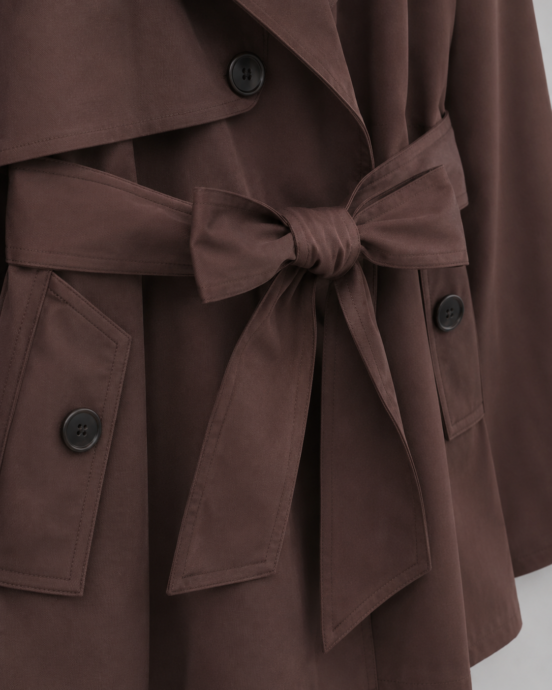 Women's Double-Breasted Cropped Trench Coat with Tie Waist