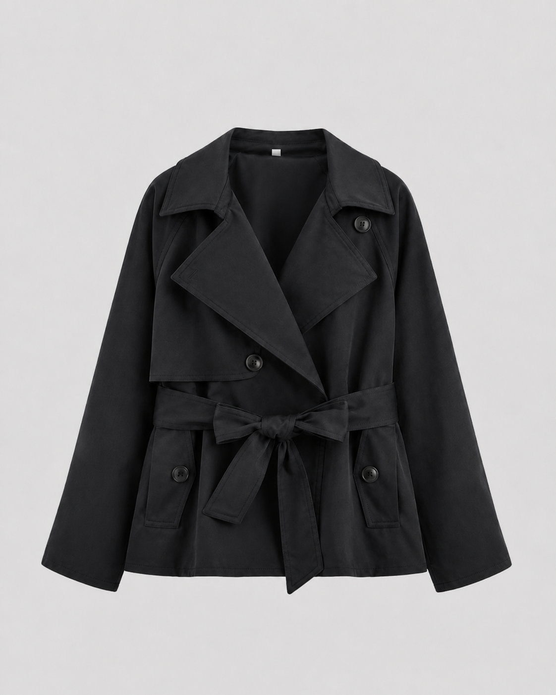 Women's Double-Breasted Cropped Trench Coat with Tie Waist