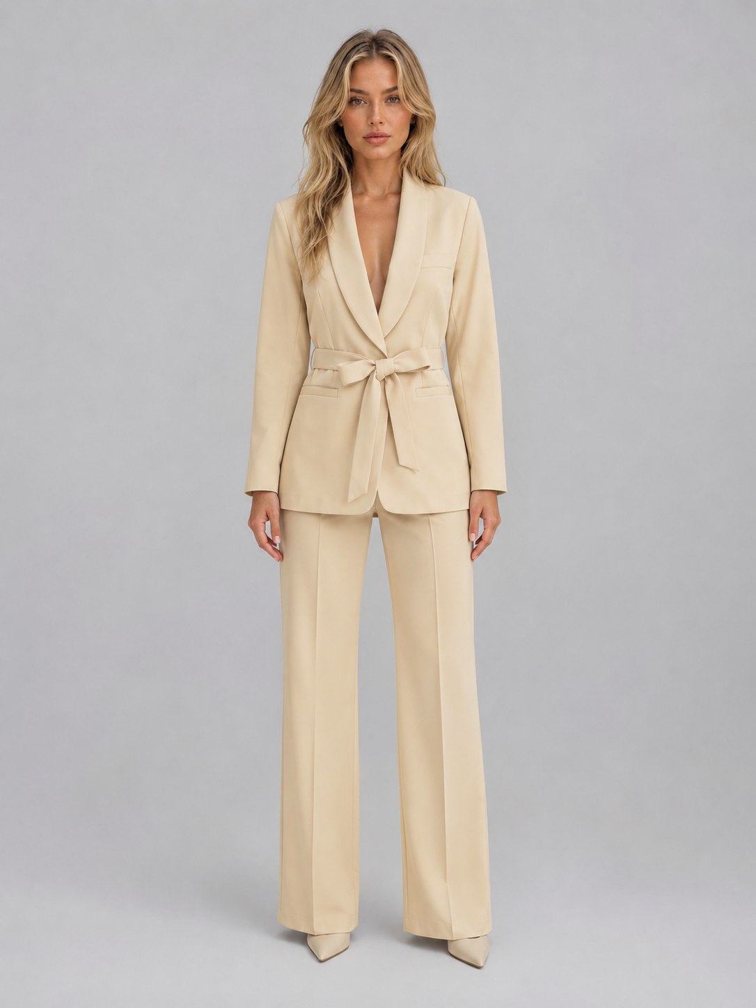 Women's Business Casual Blazer & Wide Leg Pant Suit Set