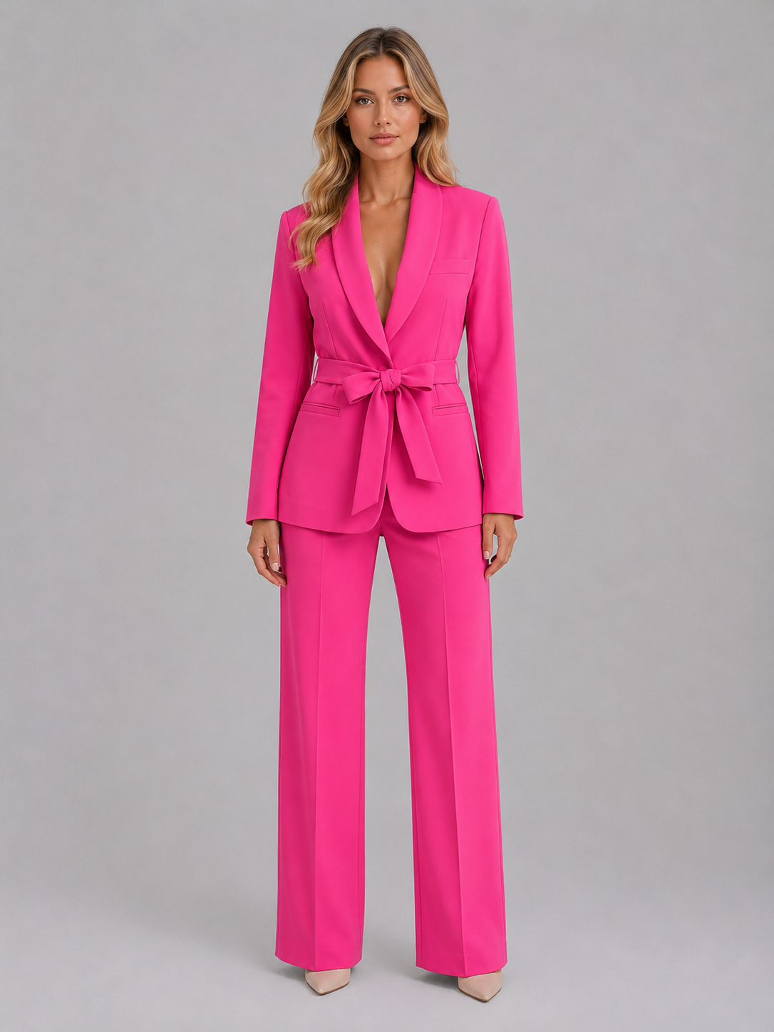 Women's Business Casual Blazer & Wide Leg Pant Suit Set
