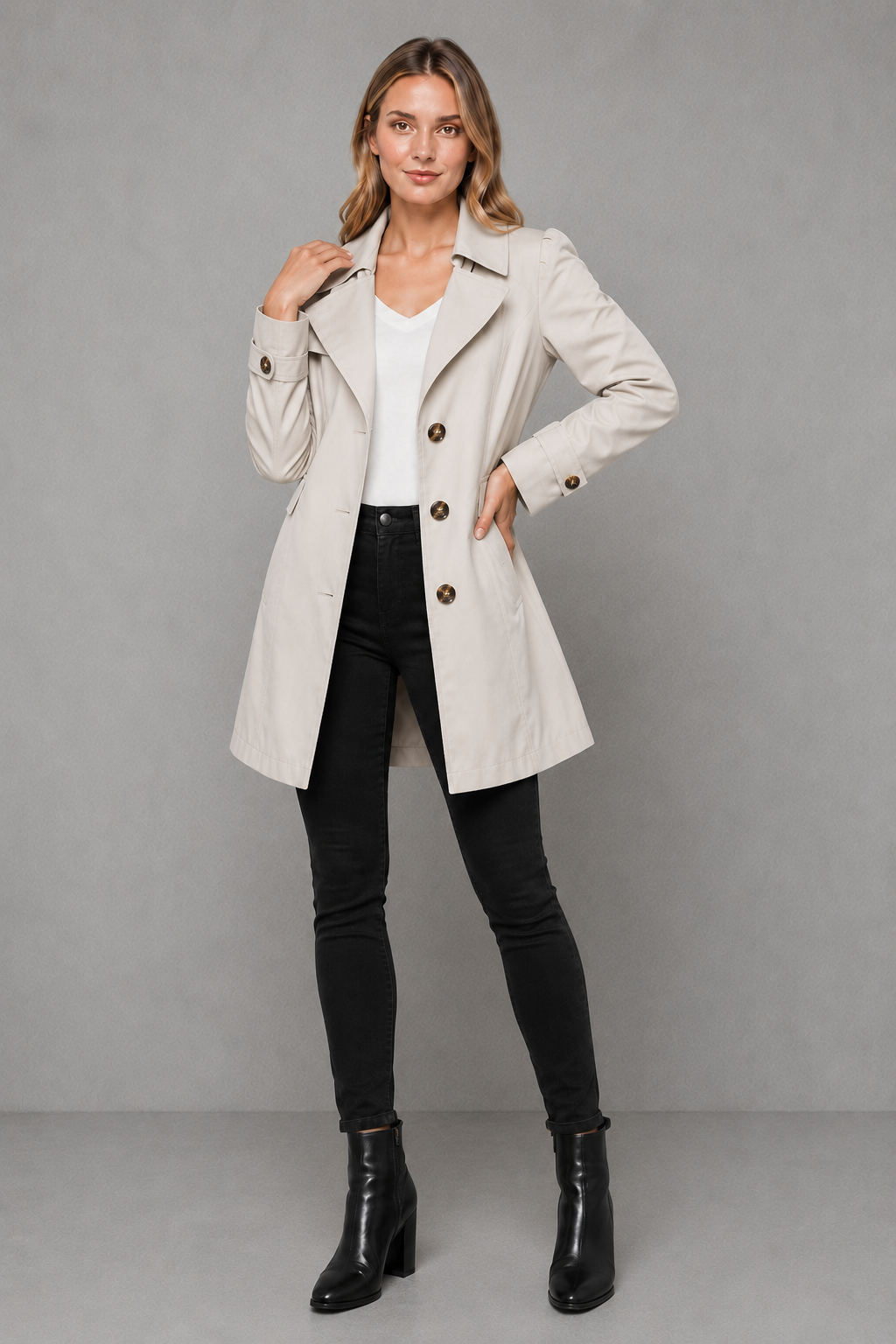 Classic Women's Trench Coat – Tailored Longline Cotton Blend Jacket