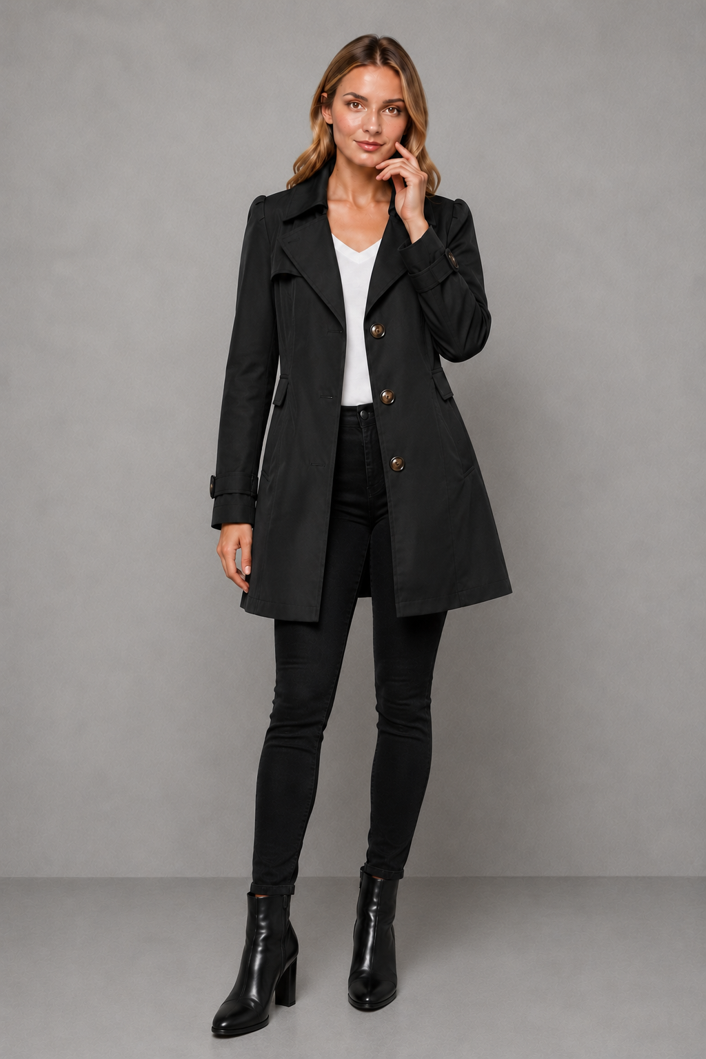Classic Women's Trench Coat – Tailored Longline Cotton Blend Jacket