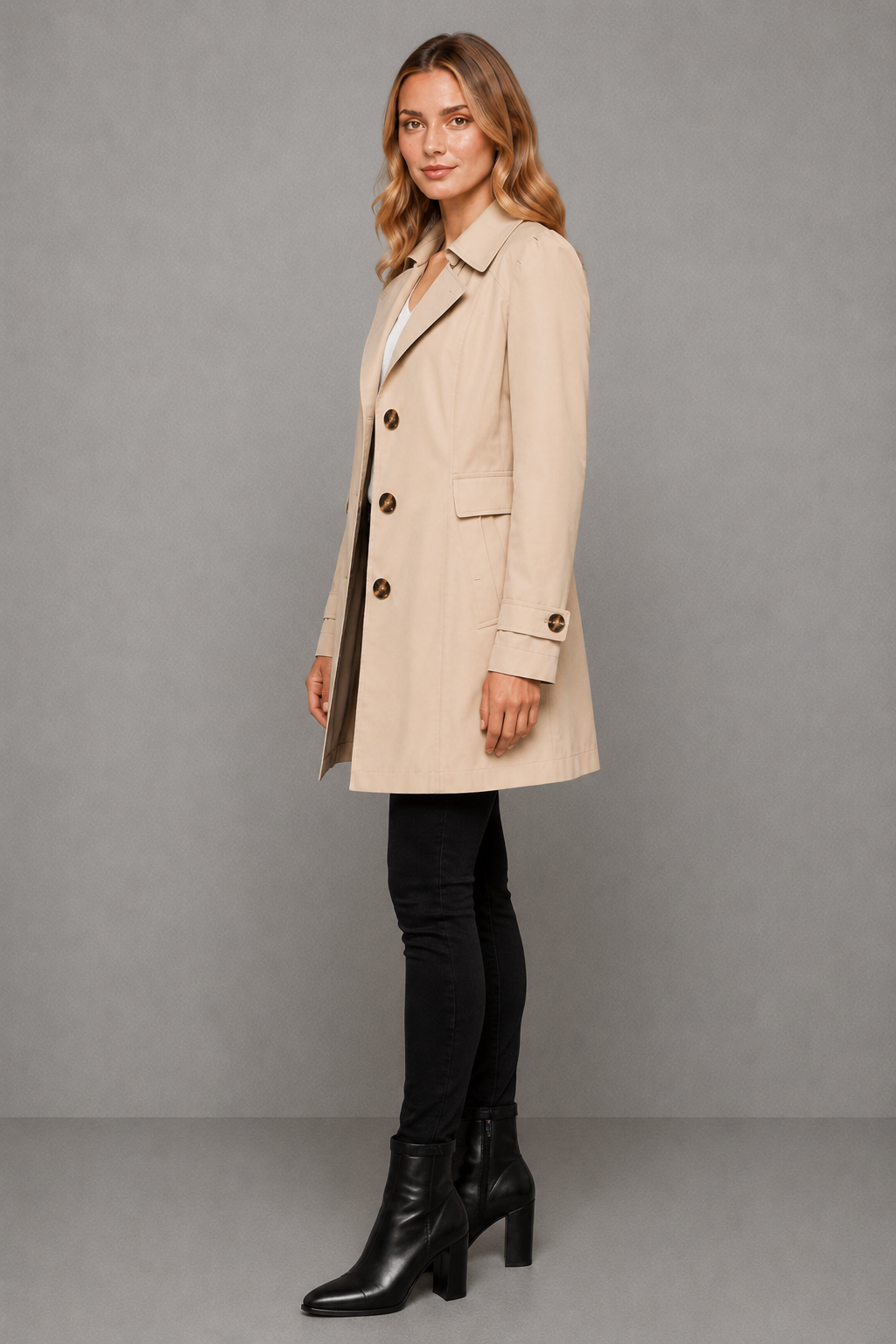 Classic Women's Trench Coat – Tailored Longline Cotton Blend Jacket