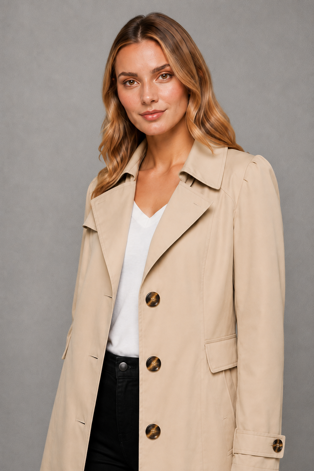 Classic Women's Trench Coat – Tailored Longline Cotton Blend Jacket