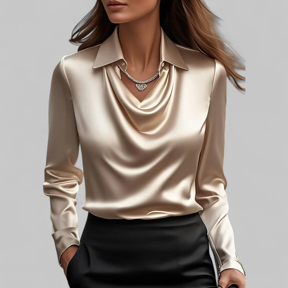 Emily | Women's Satin Draped Neck Long Sleeve Blouse