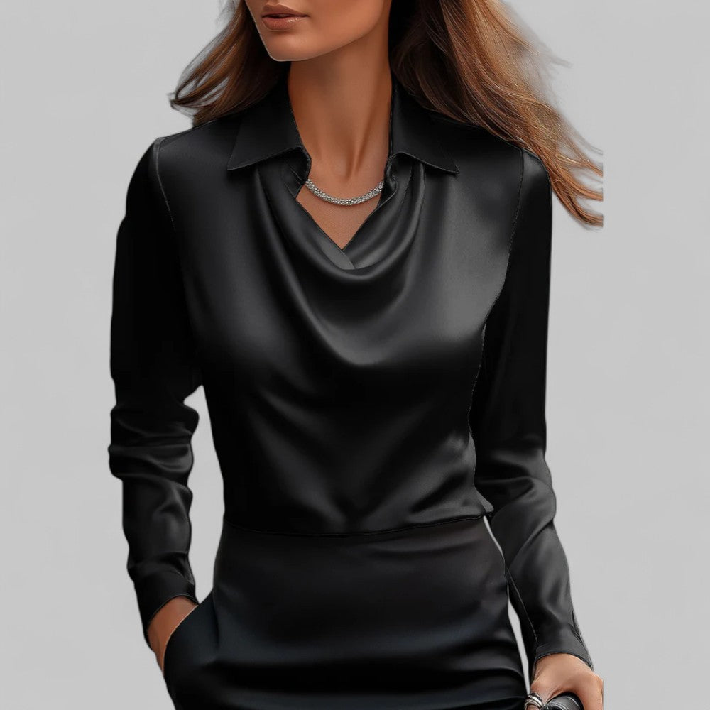 Emily | Women's Satin Draped Neck Long Sleeve Blouse