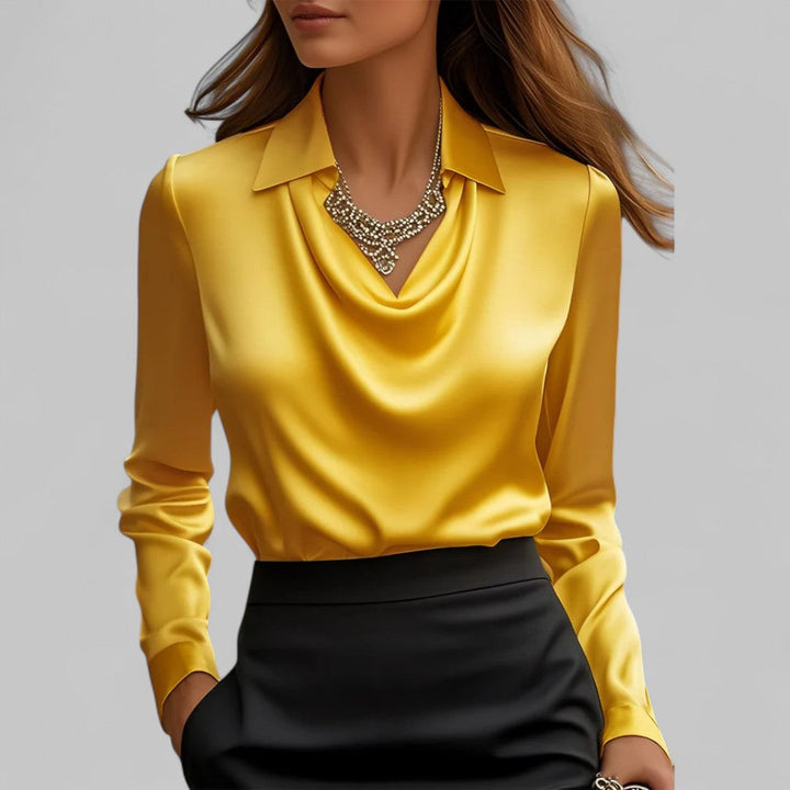 Emily | Women's Satin Draped Neck Long Sleeve Blouse