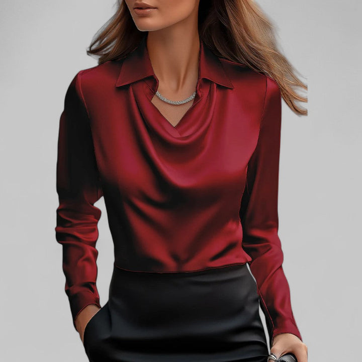 Emily | Women's Satin Draped Neck Long Sleeve Blouse