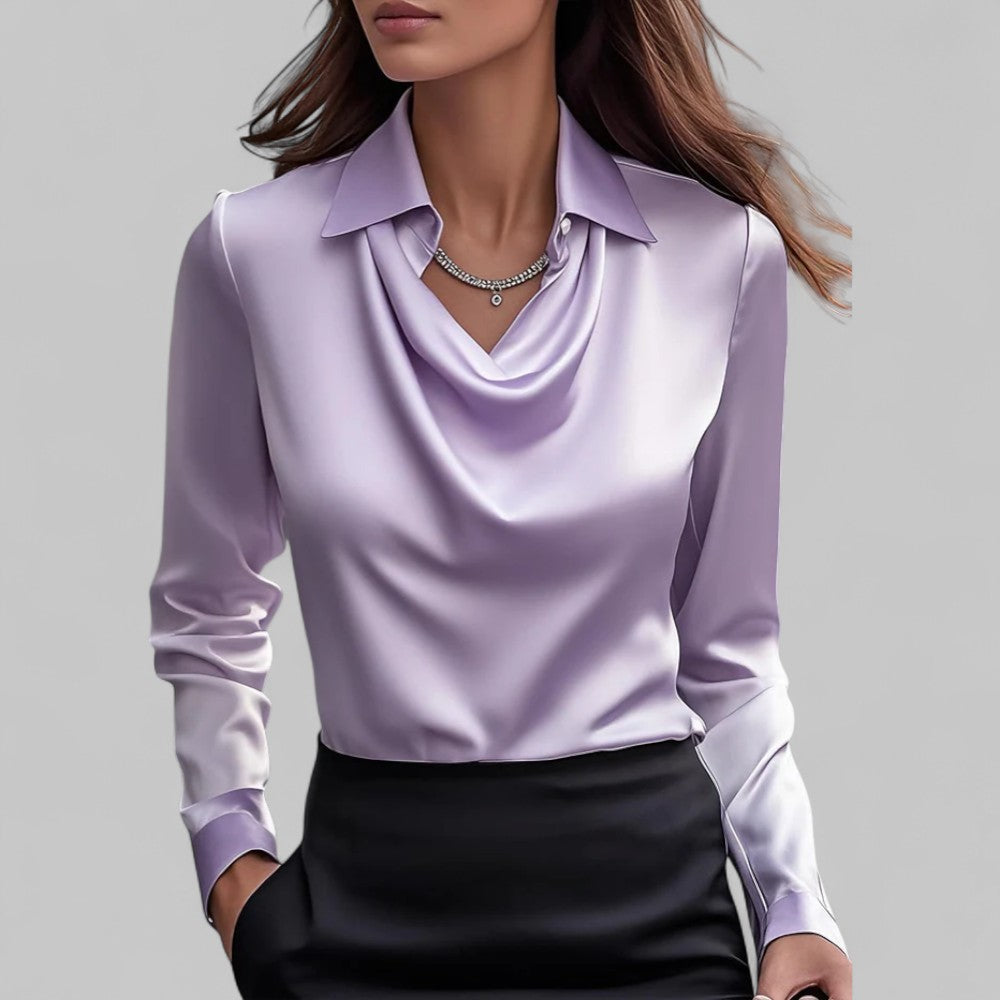 Emily | Women's Satin Draped Neck Long Sleeve Blouse