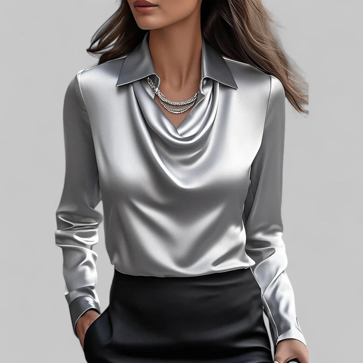Emily | Women's Satin Draped Neck Long Sleeve Blouse