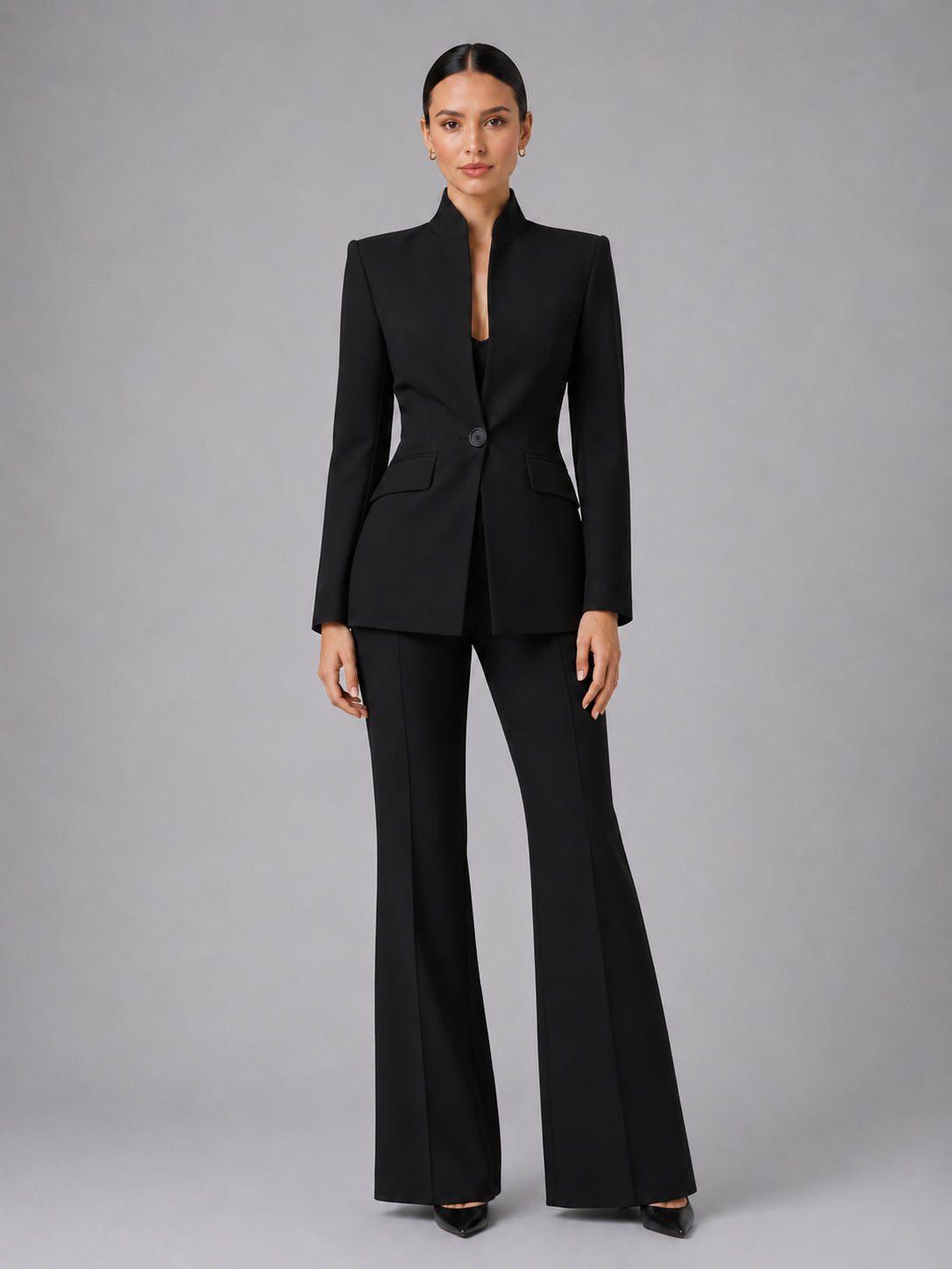 Women's Blazer and Wide Leg Pants Set - Two-Piece Outfit
