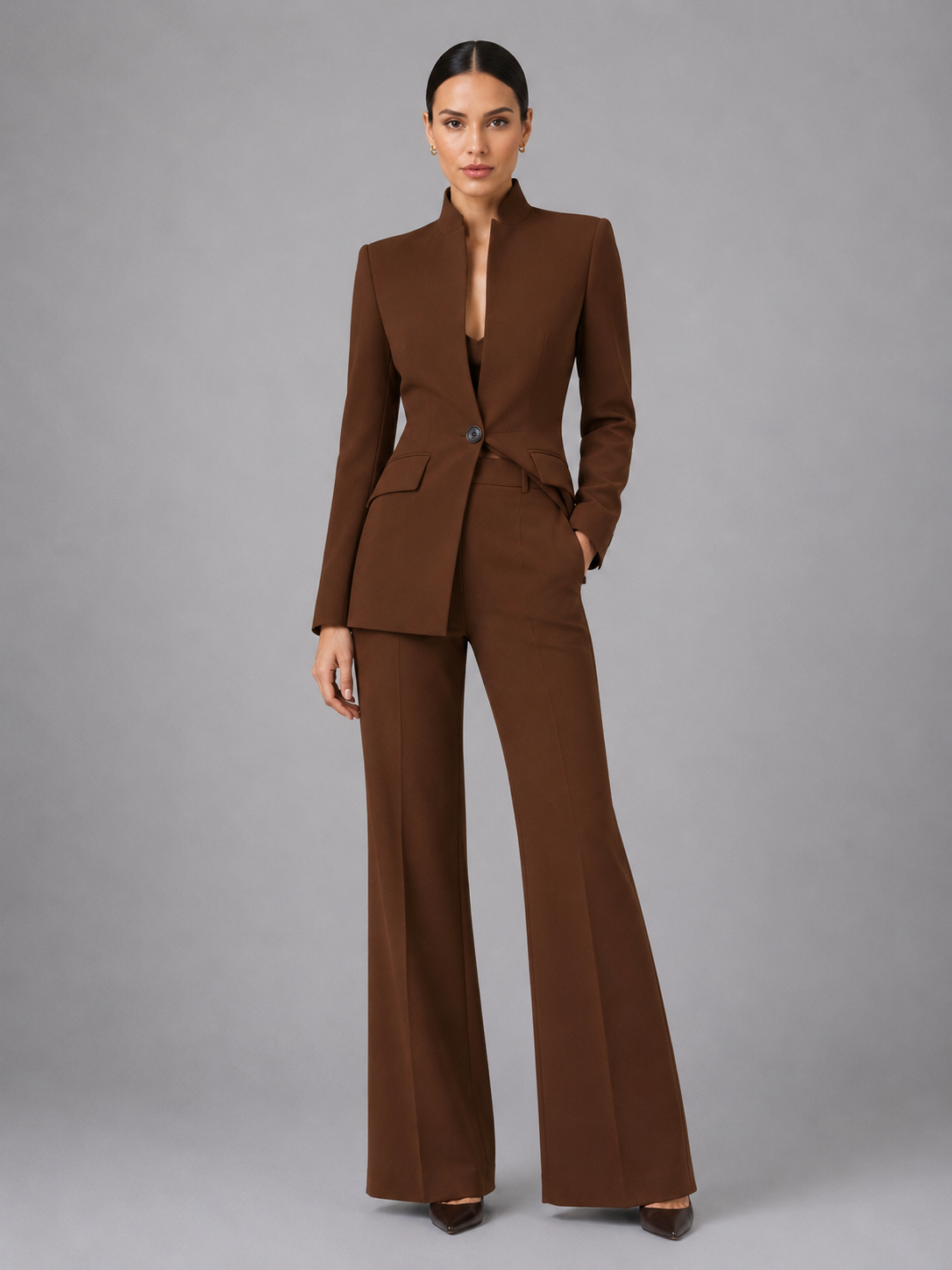 Women's Blazer and Wide Leg Pants Set - Two-Piece Outfit